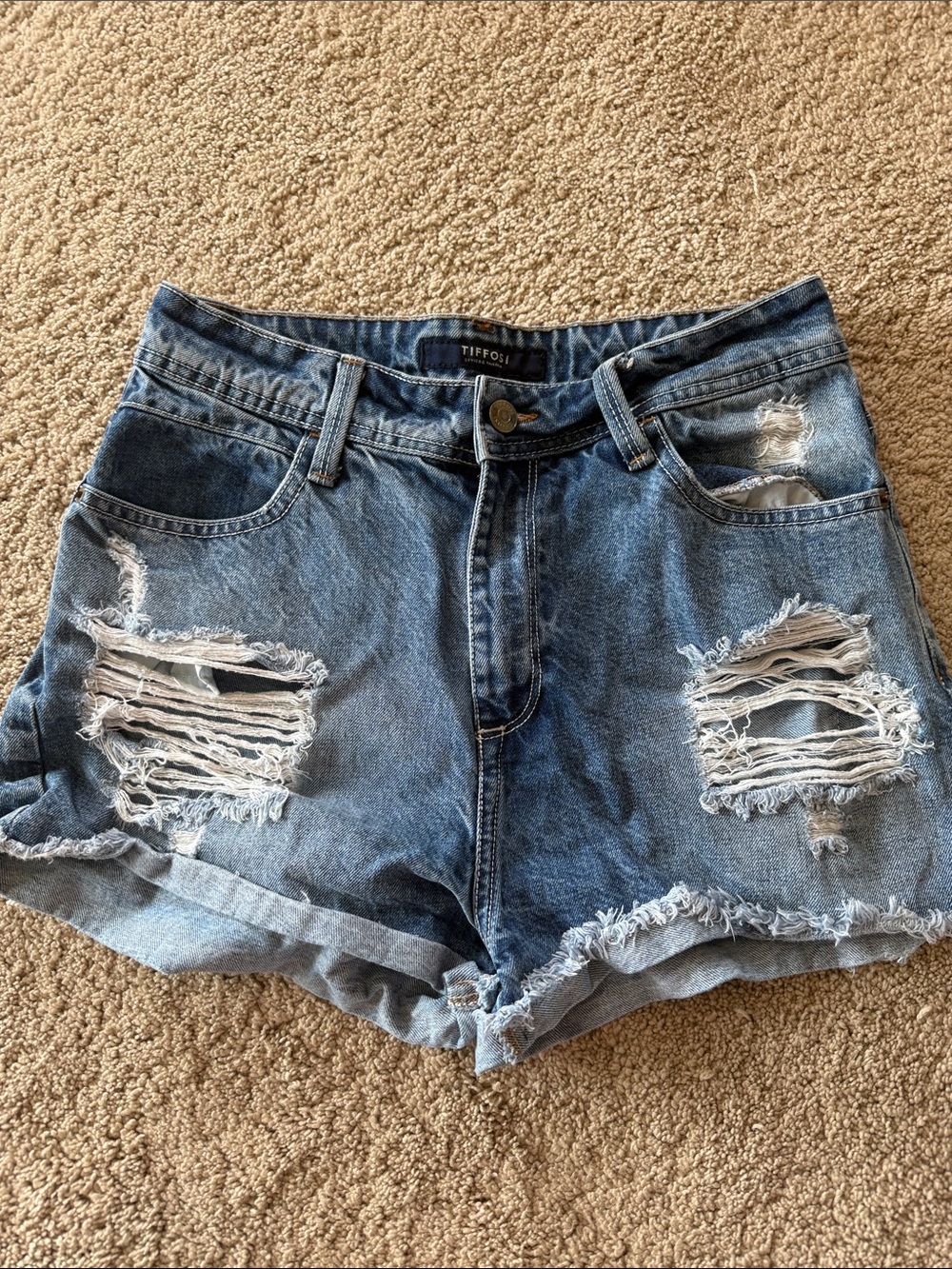 Women's Distressed Blue Denim Jean Shorts